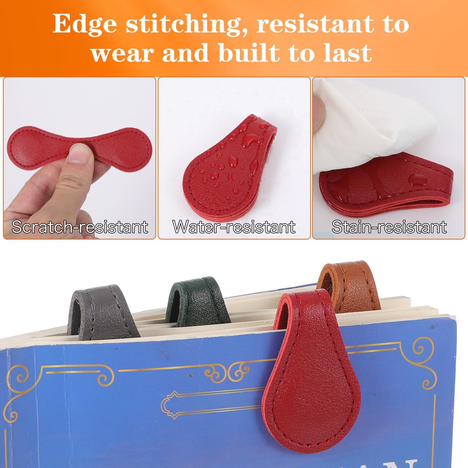 4 Pcs Magnetic Bookmarks Leather 3cm x 10cm (1.18in x 3.94in), 4 Colors