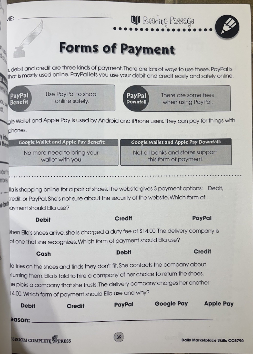 Daily Marketplace Skills Workbook Grades 6–12 – Life Skills Series CCP5532