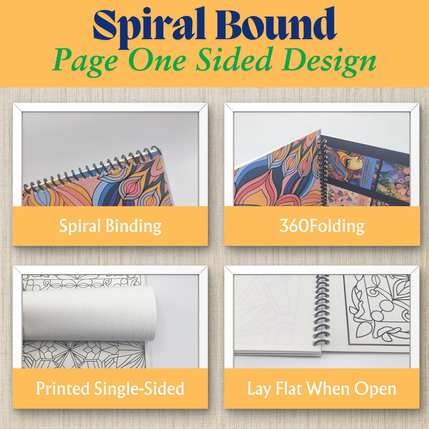 Adult Coloring Books Spiral Bound Page One Sided Design Gifts Arts and Crafts wi