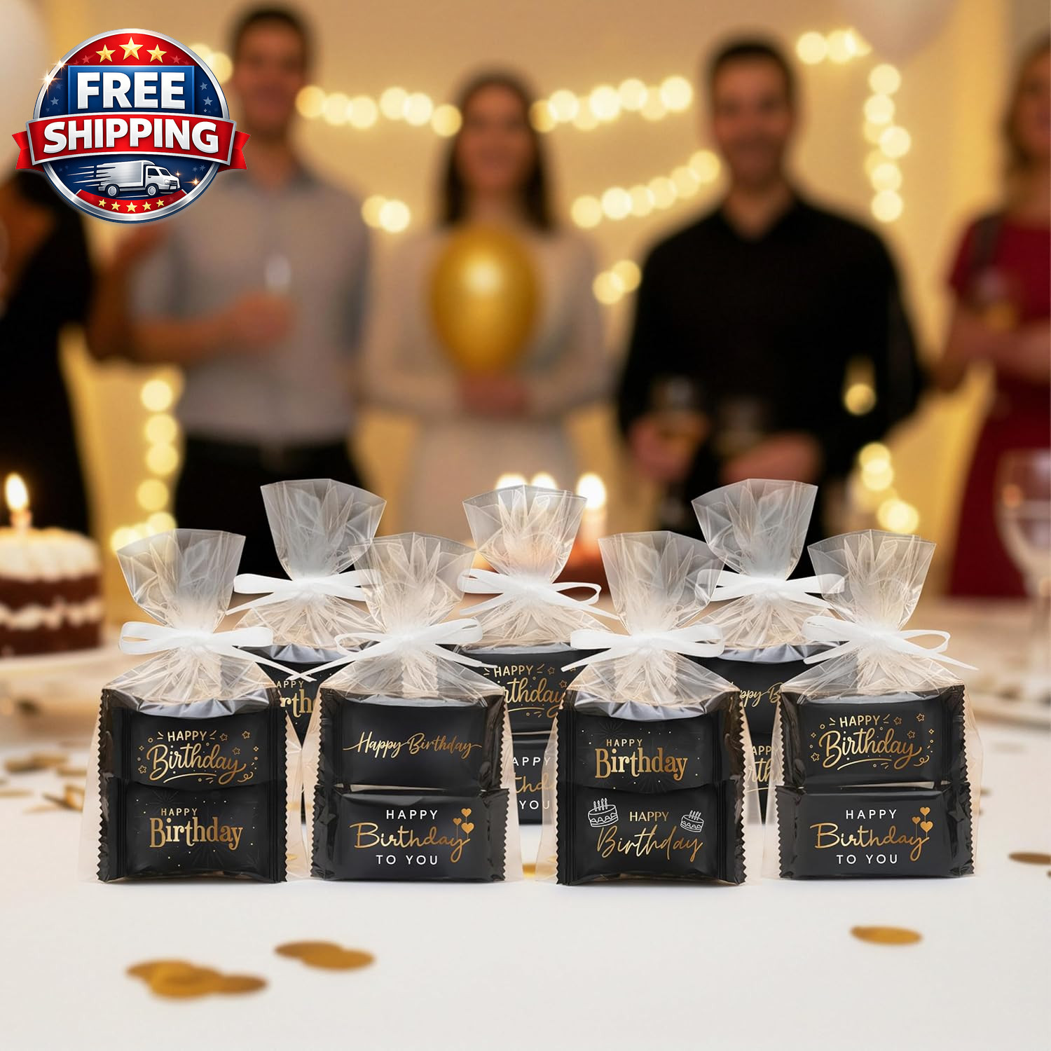 Happy Birthday Buttermints Candy 100 Count 13 Oz. Black and Gold Individually Wr