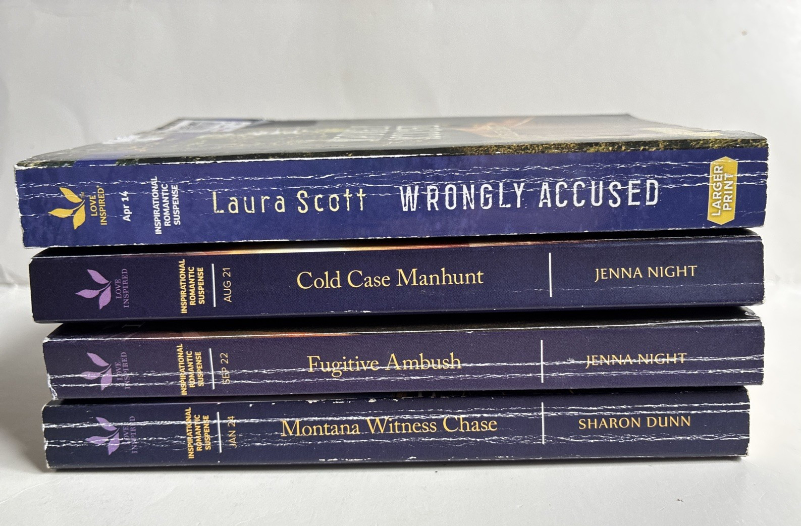 Love Inspired Suspense, lot 4 paperbacks – Laura Scott, Jenna Night, Sharon Dunn