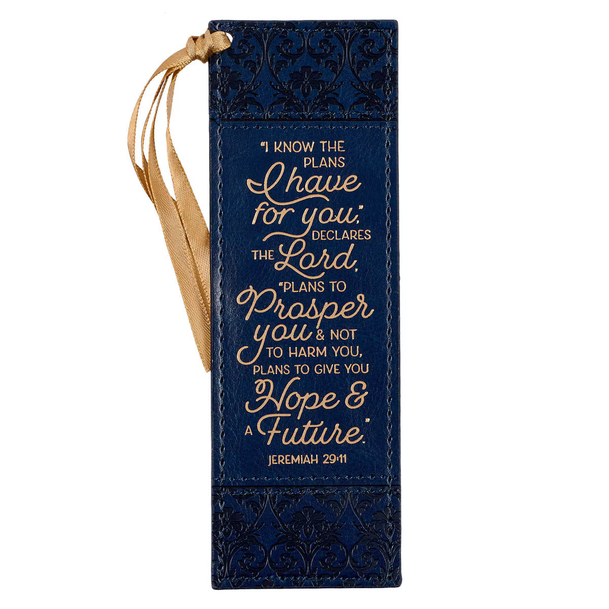Navy Blue & Gold Premium Vegan Leather Scripture Bookmark for Women: I Know the