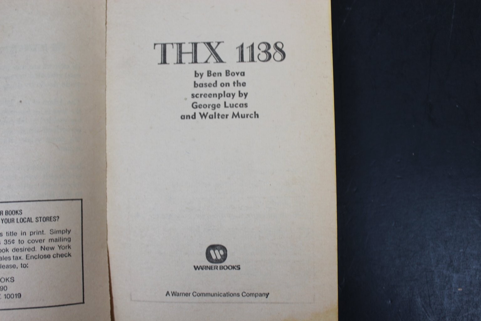 THX 1138 Ben Bova 1978 Reissue Science Fiction George Lucas Warner Books PB