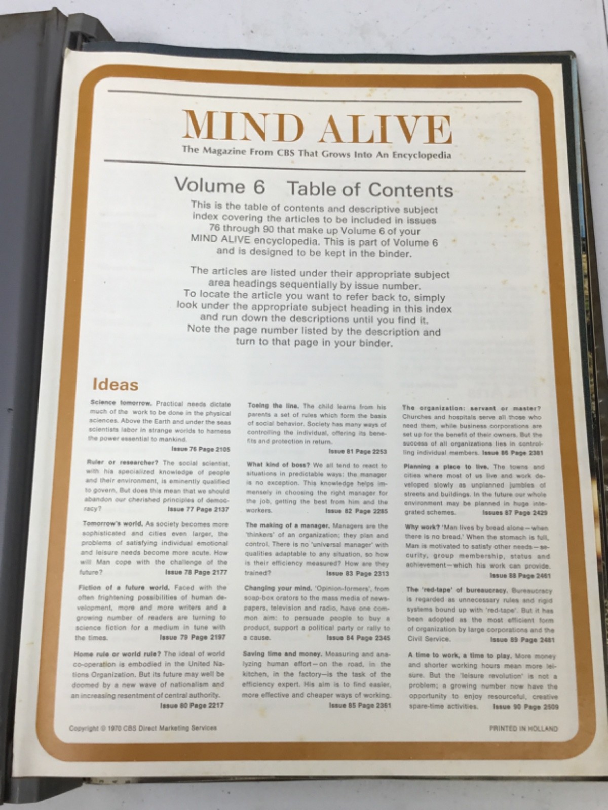 Mind Alive Encyclopedia Complete Set 8 Vol + Index. 1968-70 Binders