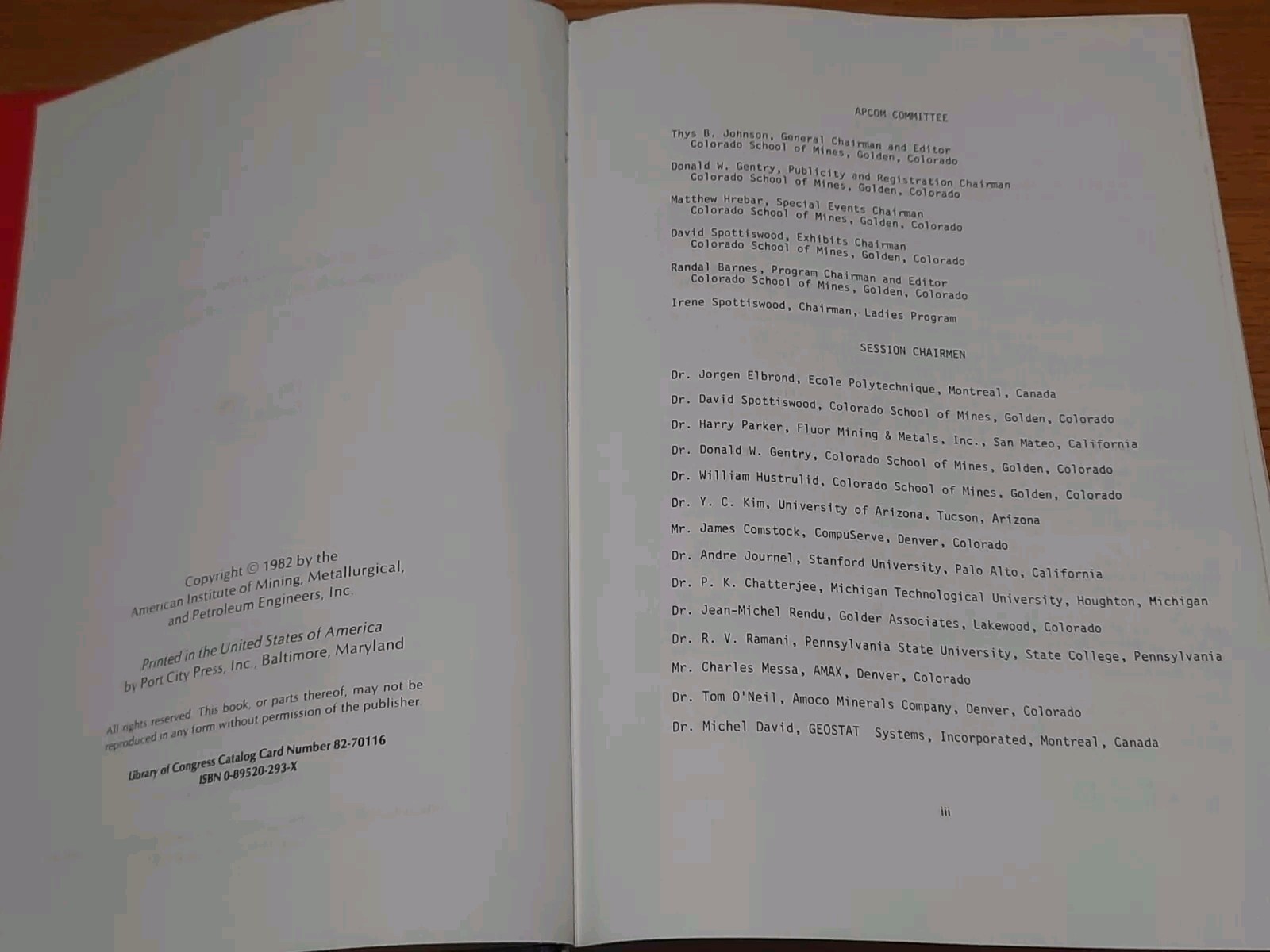 17th Application of Computers Operations Research in the Mineral Industry APCOM