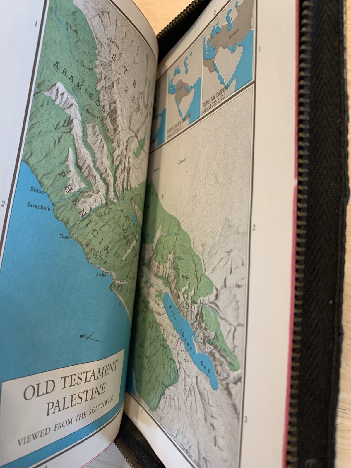 Vintage Holy Bible KJV American Bible Society Zipper Red Edges Maps Leather