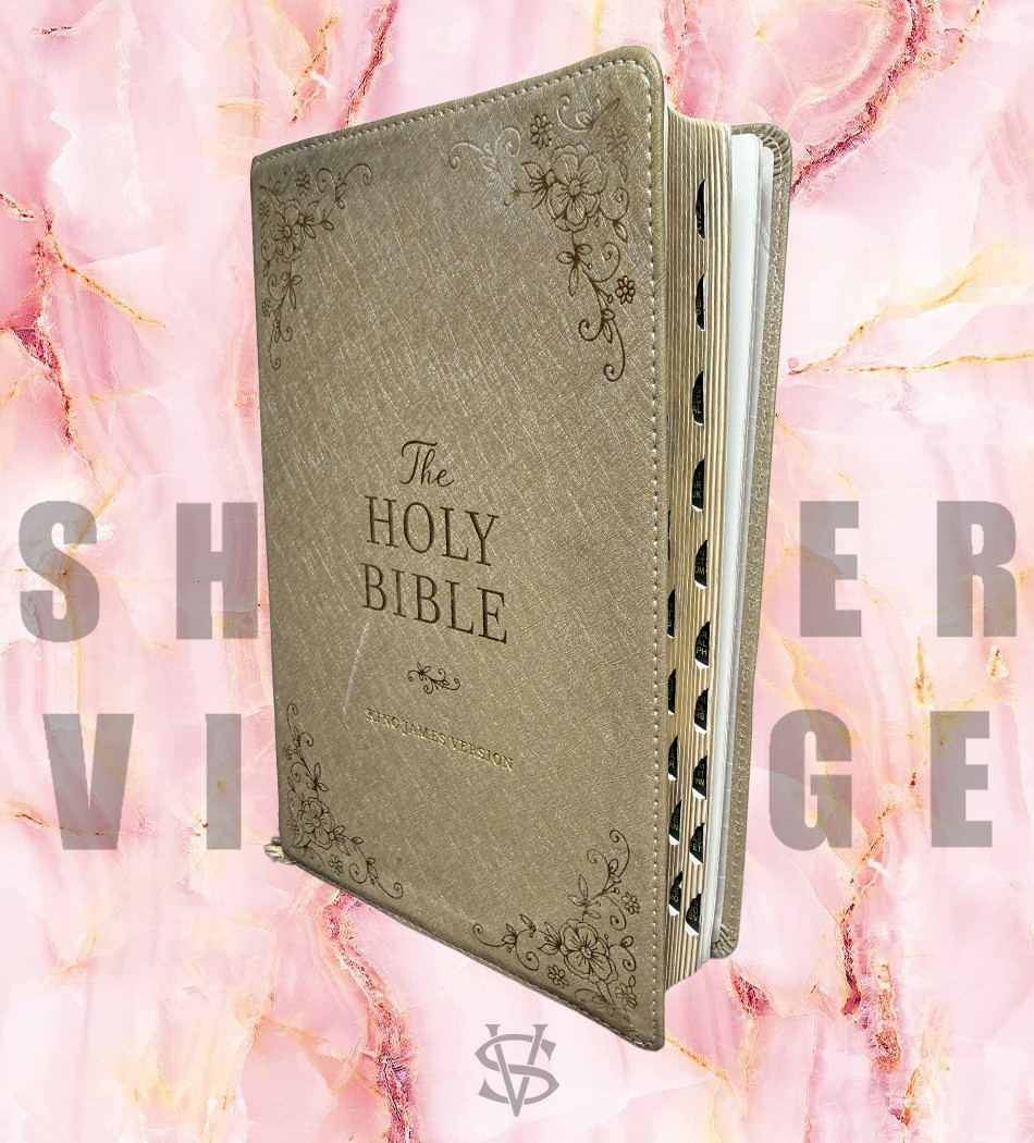 The Holy Bible KJV Deluxe Gift Bible-Pearlescent Taupe Faux Leather Gold PINK