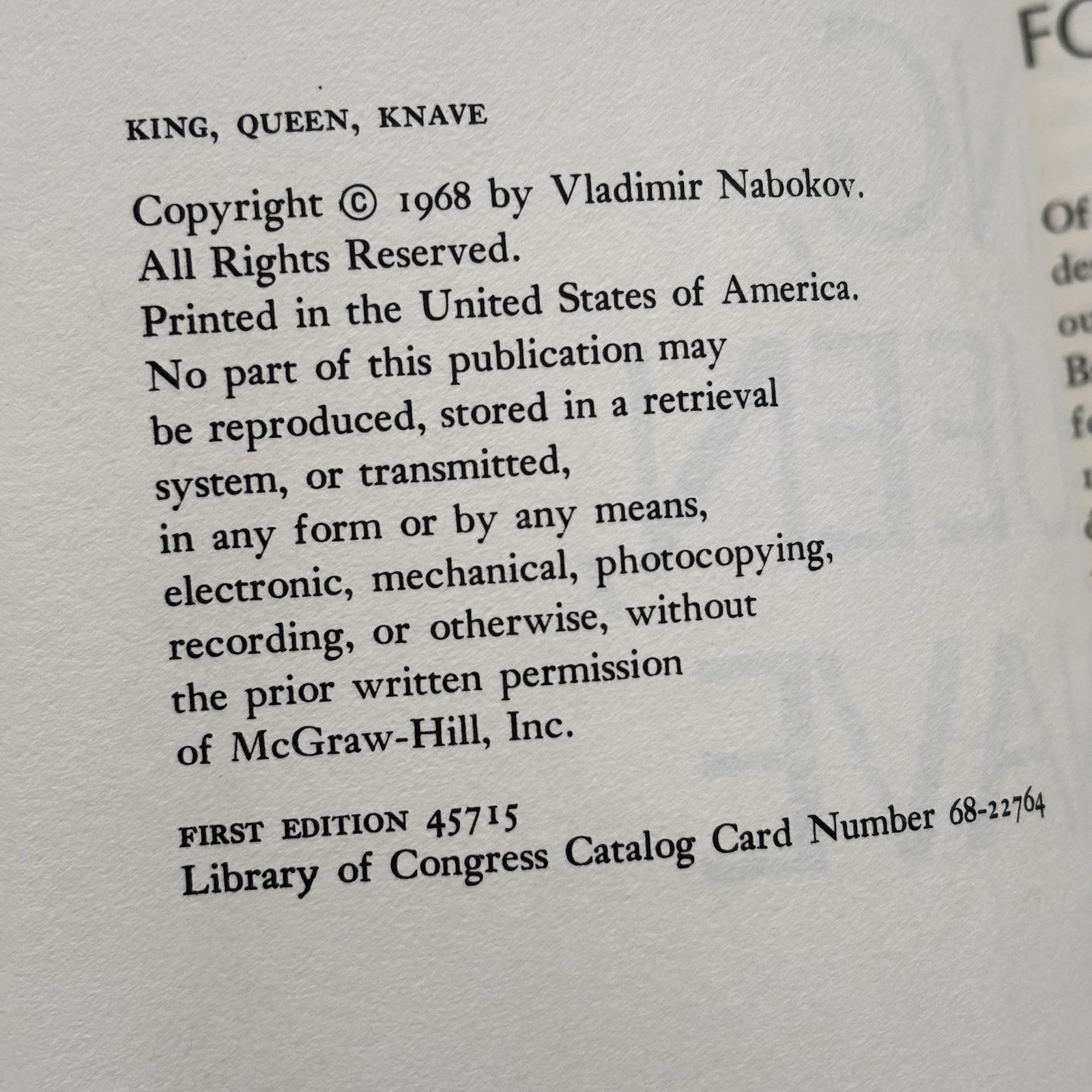 VLADIMIR NABOKOV—King Queen Knave—”This bright brute is my gayest novel”—1st HC