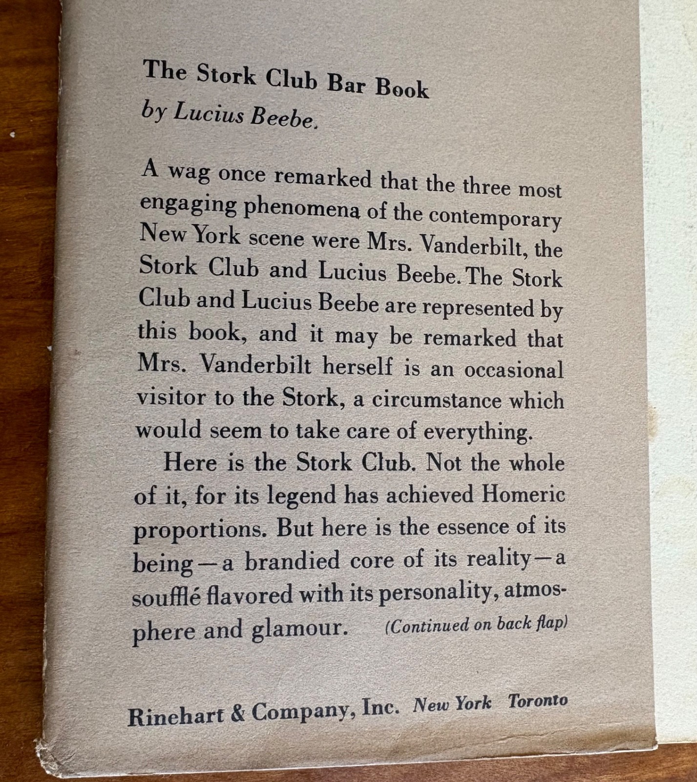 THE STORK CLUB BAR BOOK BY LUCIUS BEEBE 1946 HC/DJ 1ST EDITION /COCKTAIL RECIPES