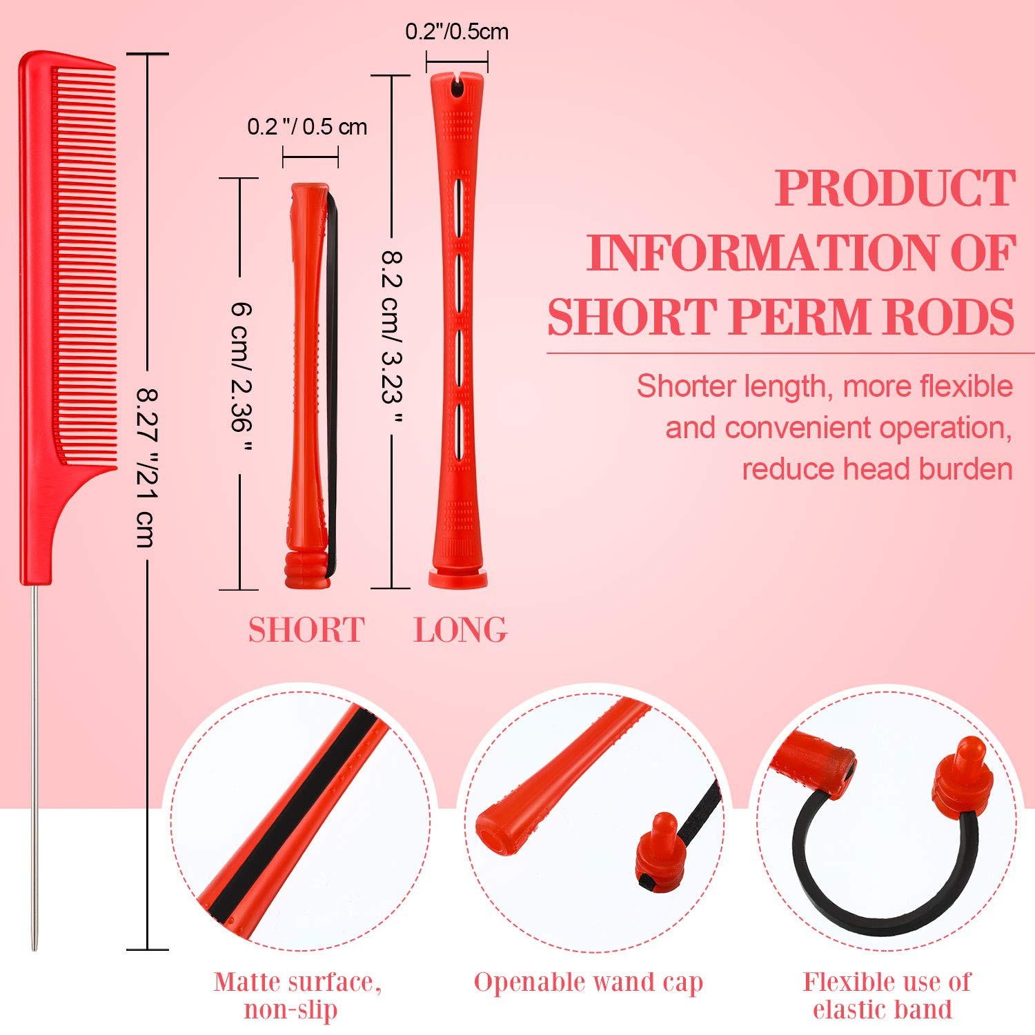 WILLBOND 60 Pcs Perm Rods for Short Long Hair Plastic Cold Wave 0.2 Inch, Red