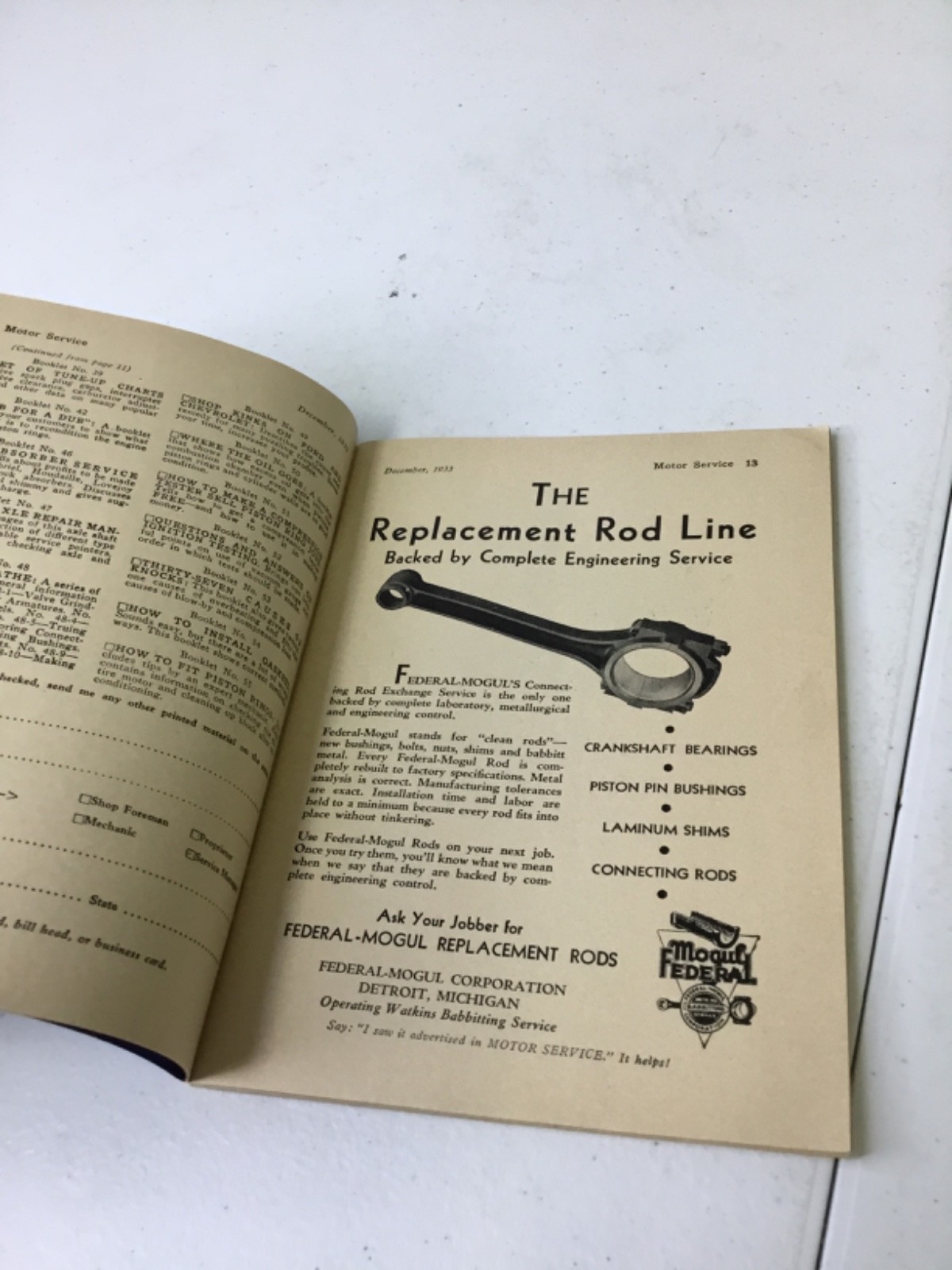 Motor Service Chicago USA. December 1933, PB