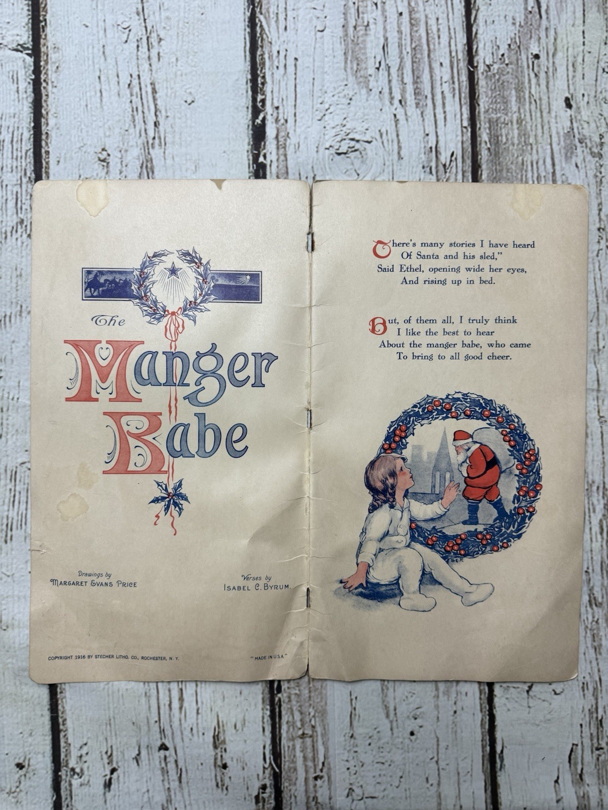 Antique The Manger Babe No. 34 Isabel Byrum 1916 Book Stecher Litho Made In USA