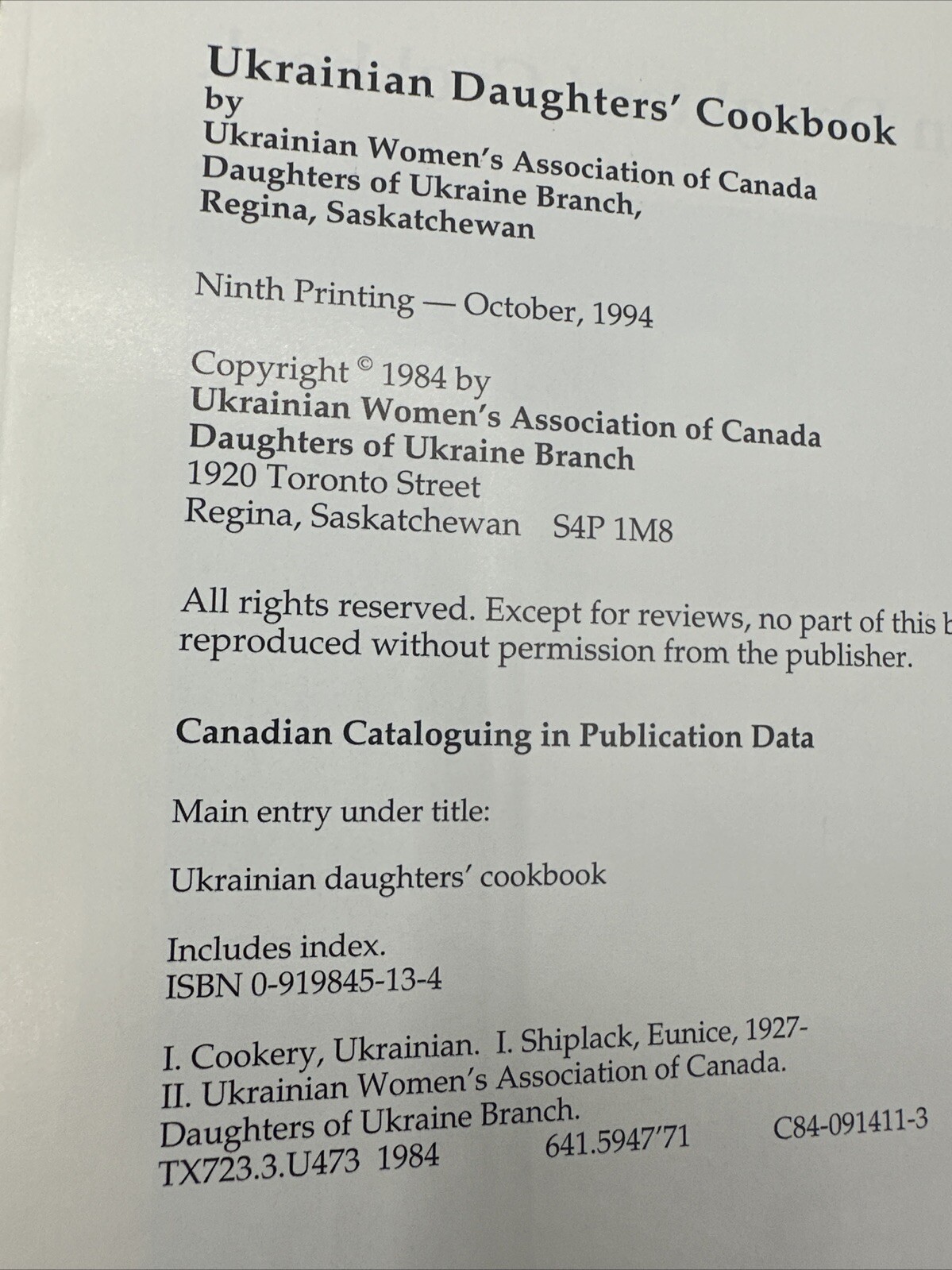 Ukrainian Daughters’ Cookbook 1994 9th Printing Spiral Bound 159 Pages