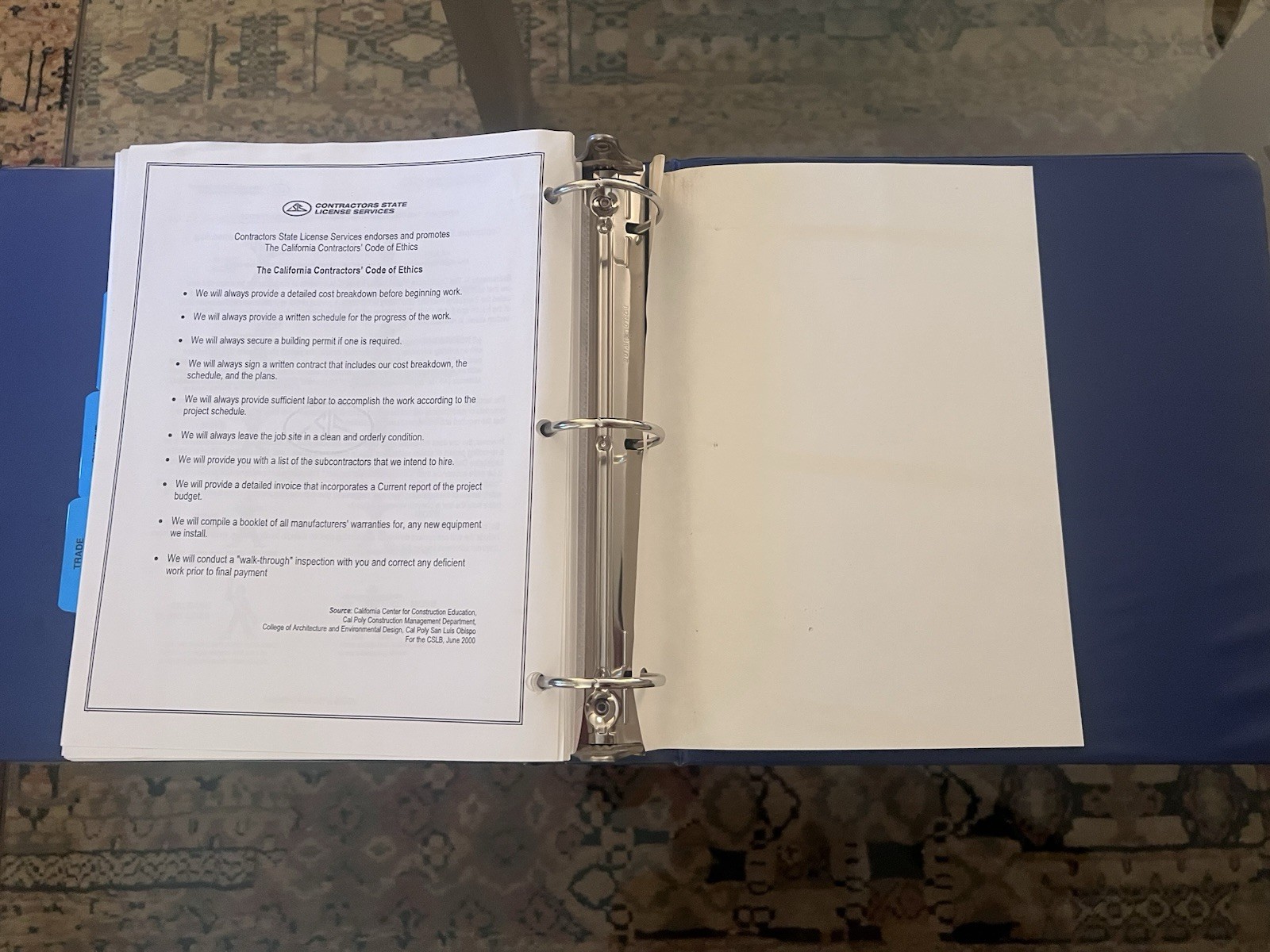 Contractors State License School Services Study Manual Binder For CA CSLB Exam