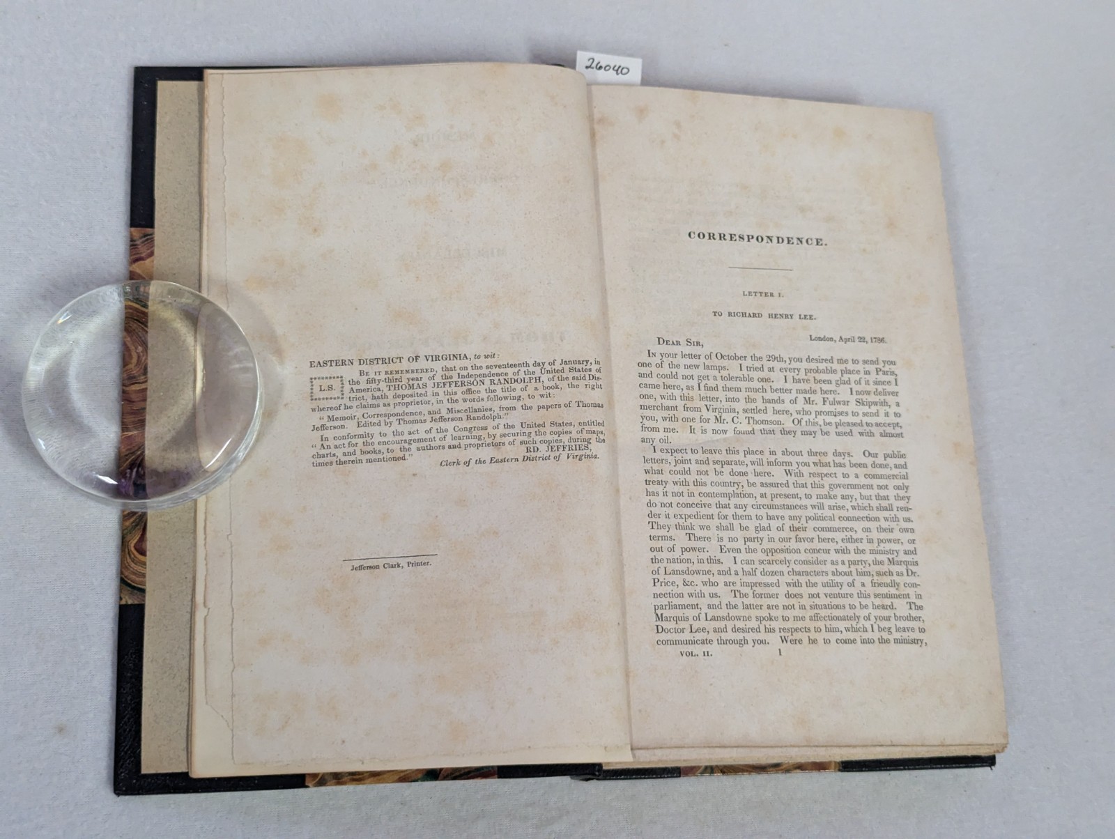 Memoir Correspondence Miscellanies of Thomas Jefferson ~ Antique 1829 ~ Randolph