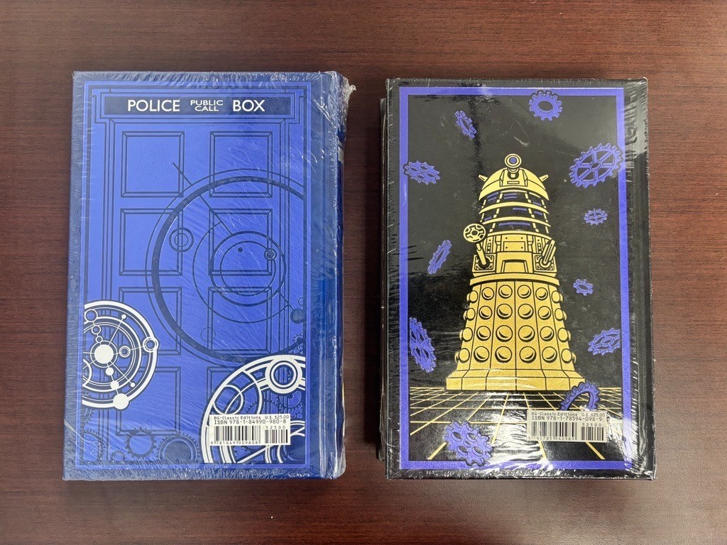 LOT of TWO -BBC Doctor Who- Dalek Barnes and Nobles Leather-Bound POLICE BOX NEW
