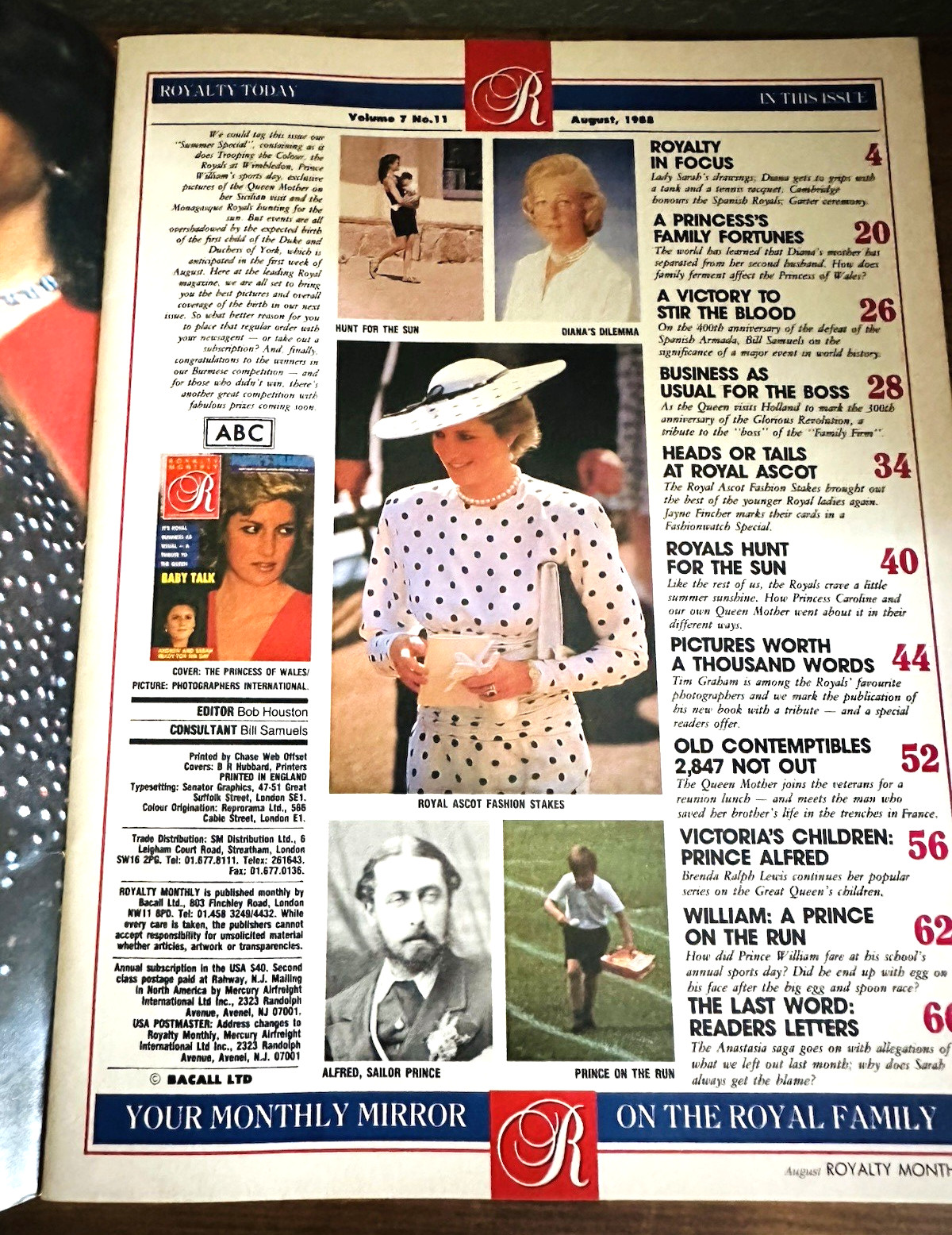 Royalty Monthly Magazine Aug 1988 Vol.7No.11 Princess Diana William Queen Ascot