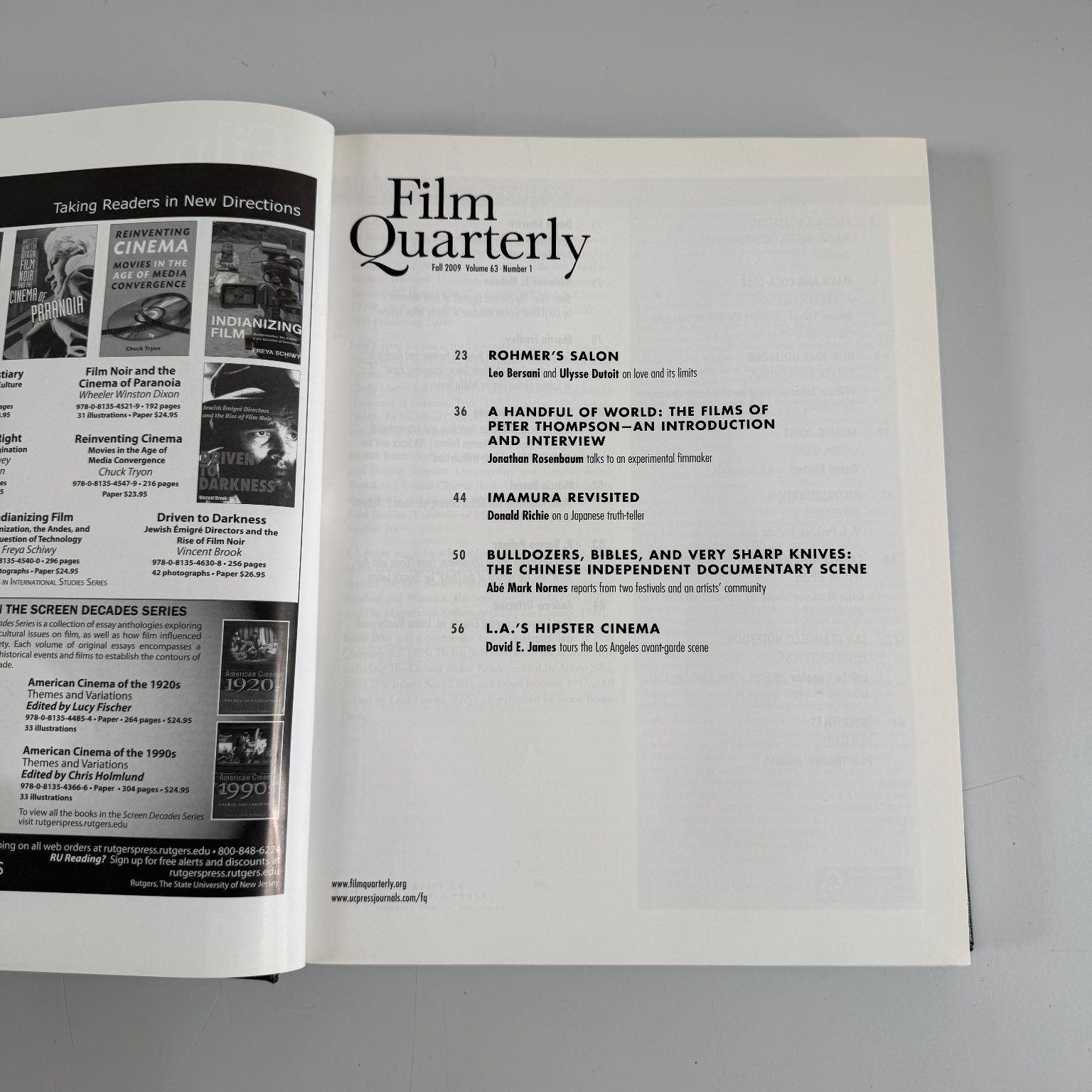Film Quarterly Magazine Lot 2009-2010 Volumes 62 63 Film Culture