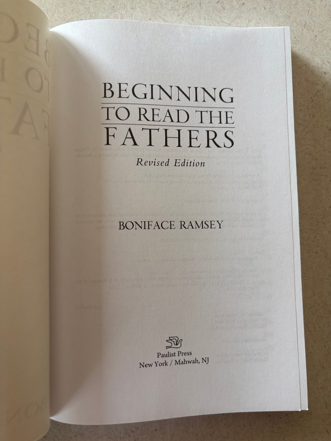 Beginning to Read the Fathers Boniface Ramsey 2012 Revised Edition Paulist Press