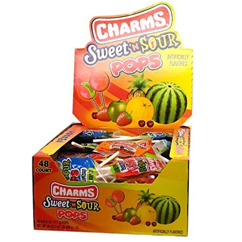 Charms Sweet and Sour Pops – Box of 48 Individually Wrapped 0.6 oz. Lollipops –
