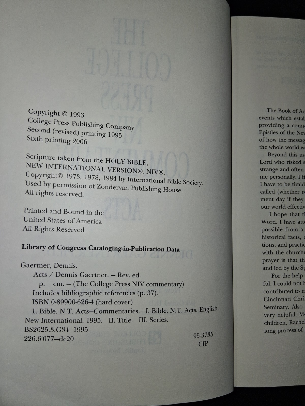 Acts (The College Press Niv Commentary) Hardcover Dennis Gaertner Dust Jacket HB