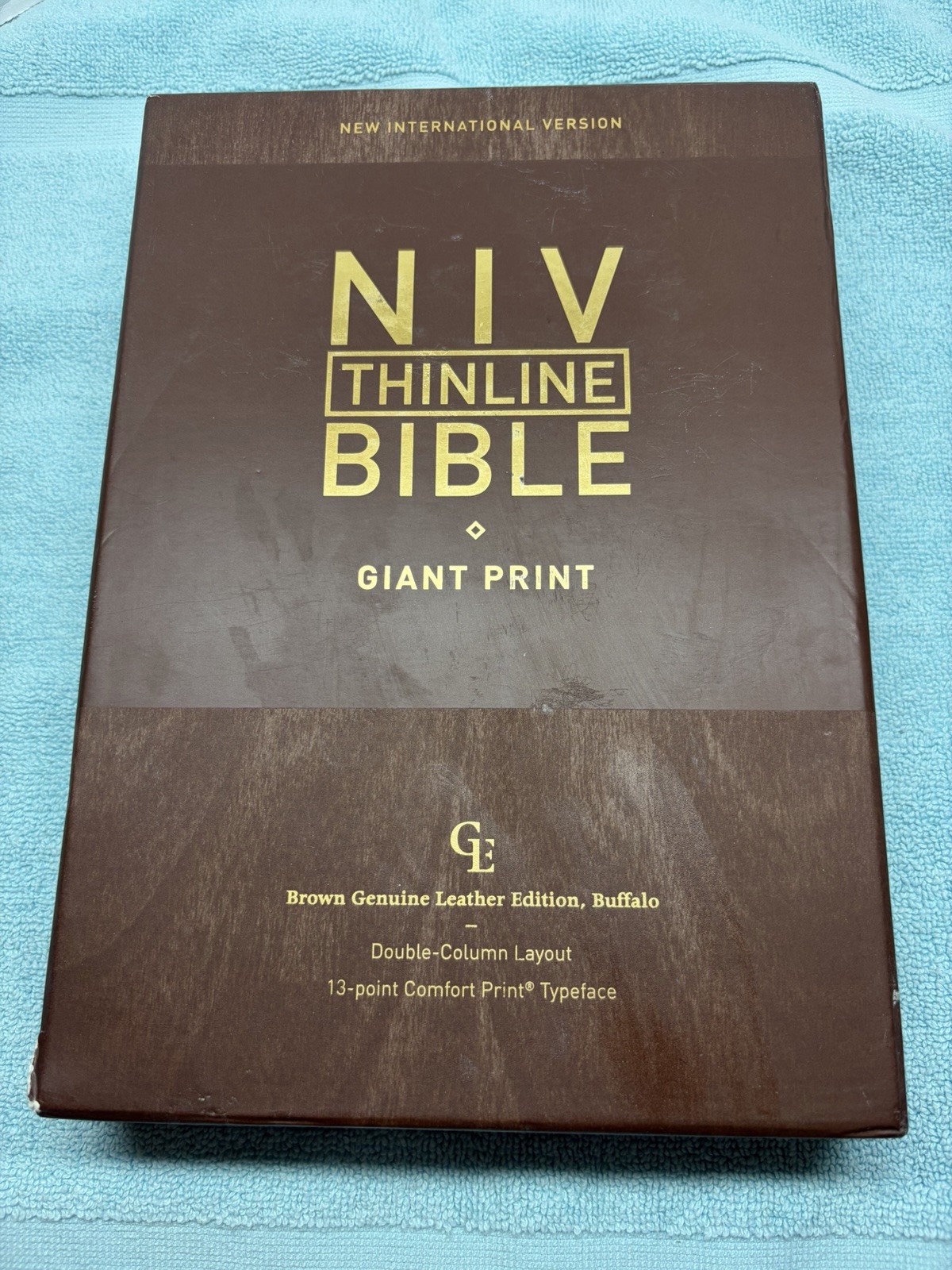 NIV Thinline Bible, Giant Print, Genuine Leather, Buffalo, Red Letter Edition