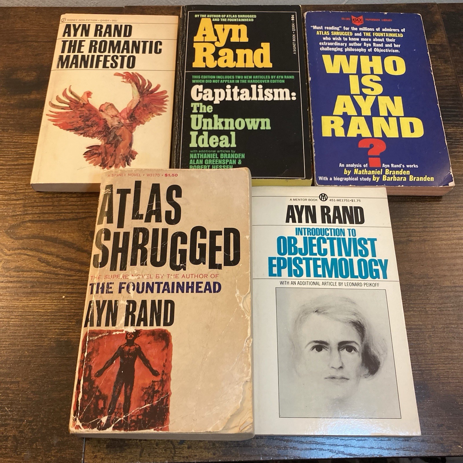 Ayn Rand Lot Paperback Books 60s 70s Romantic Manifesto Objectivist Unknown Idea