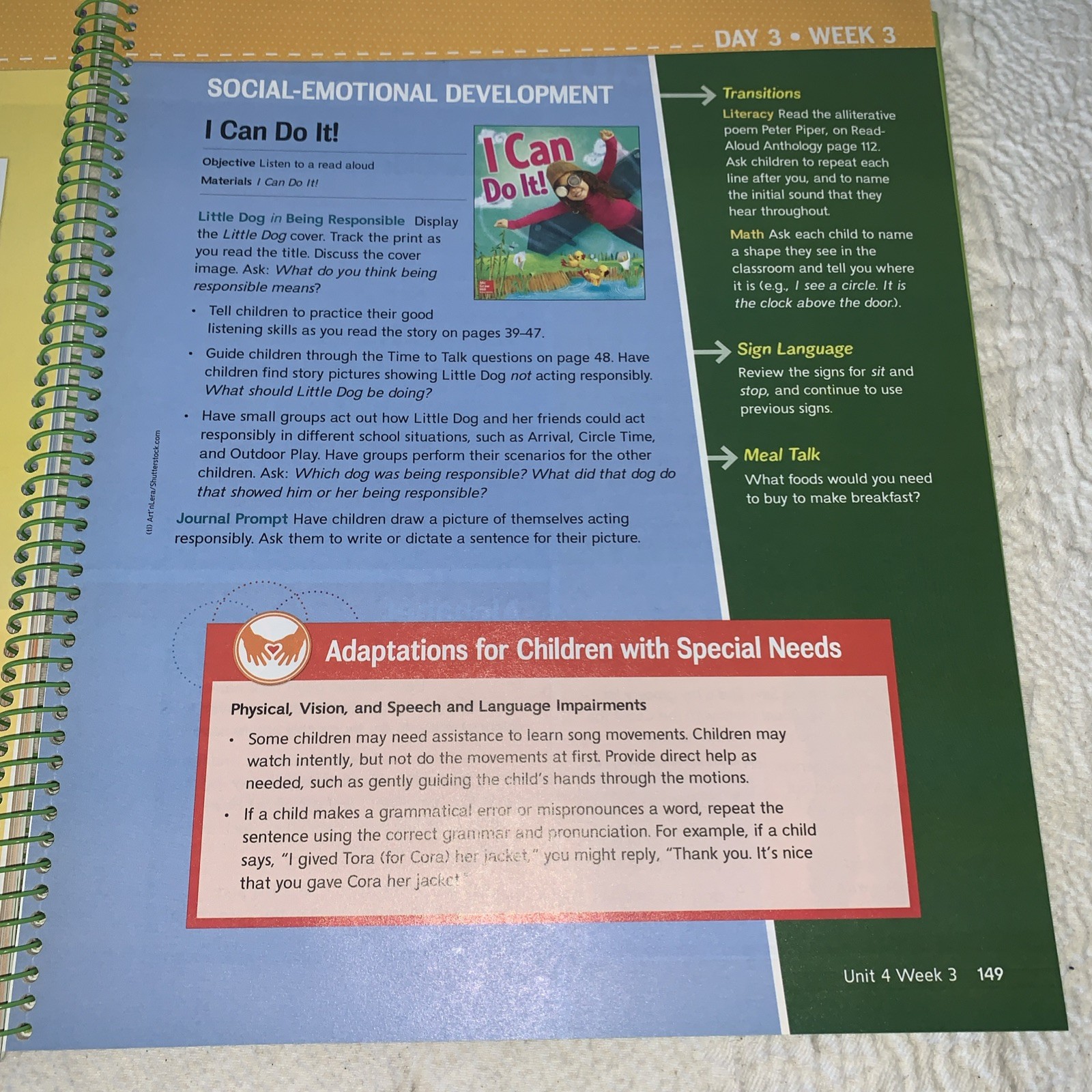 World of Wonders Unit 4 Food TK / Preschool K Teacher’s Edition McGraw-Hill