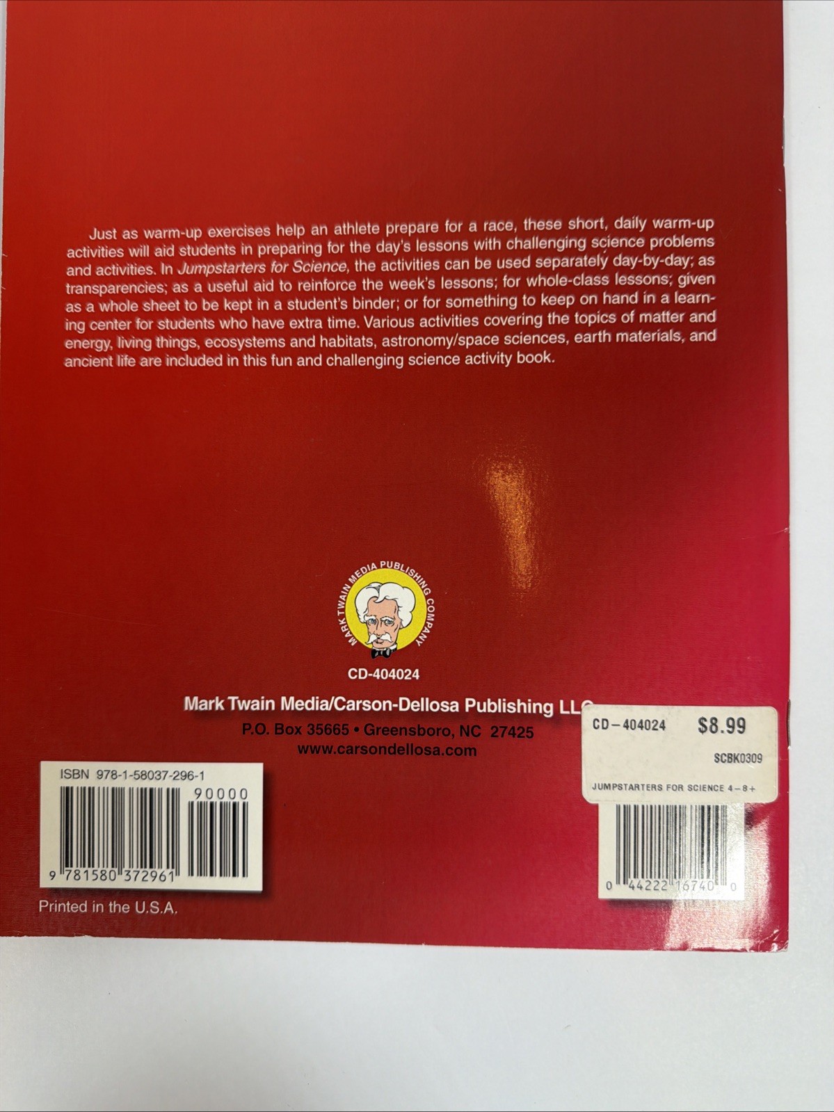 Science Jumpstarters Teacher Resource Book Warm-Ups TOTD Grade 4-8