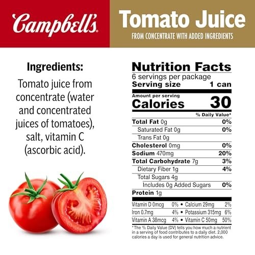 Campbell’s 100% Tomato Juice, 5.5 fl oz Can (48 Pack)