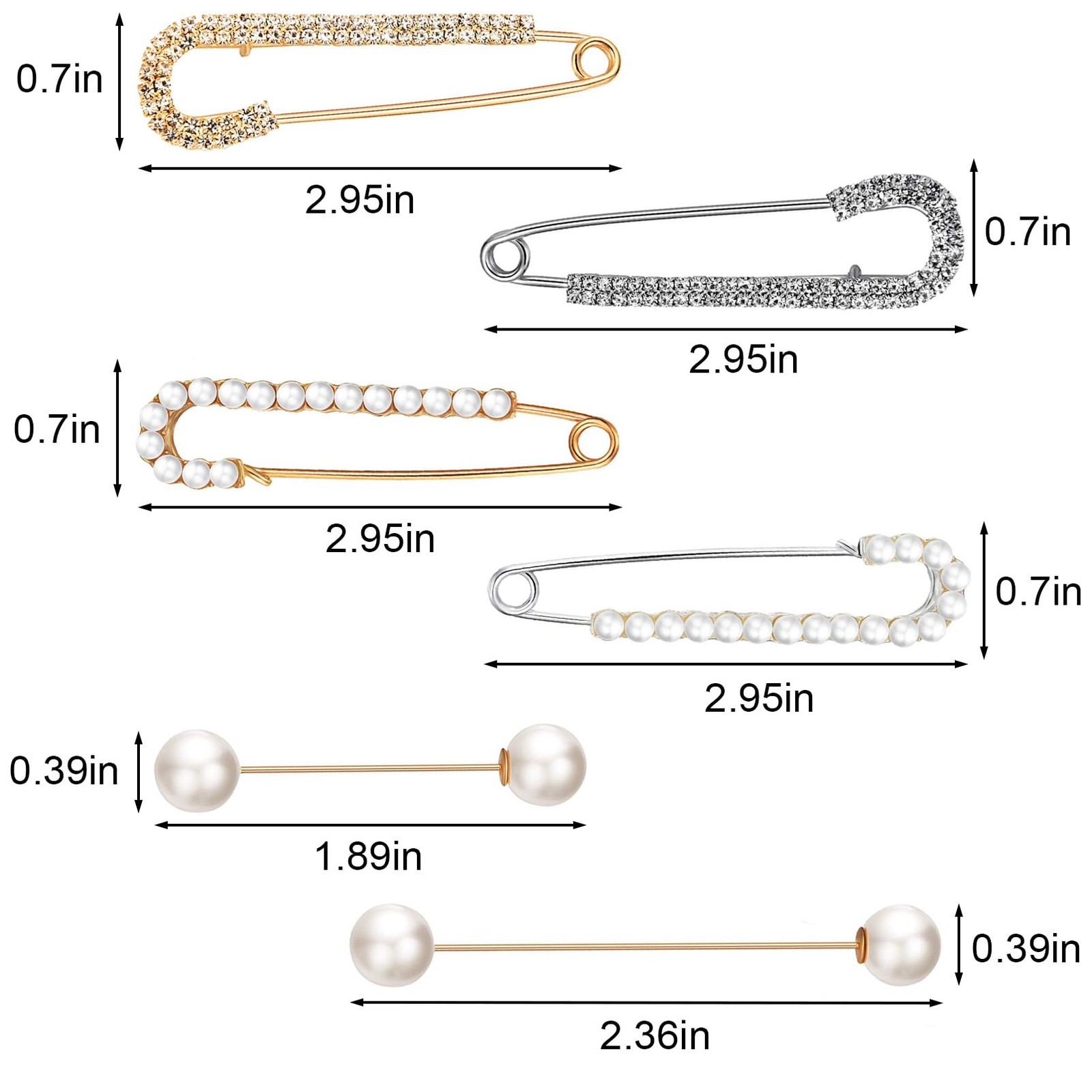 8 Pieces Sweater Shawl Clips 7 cm, 5 7.6 white, black, gold, silver
