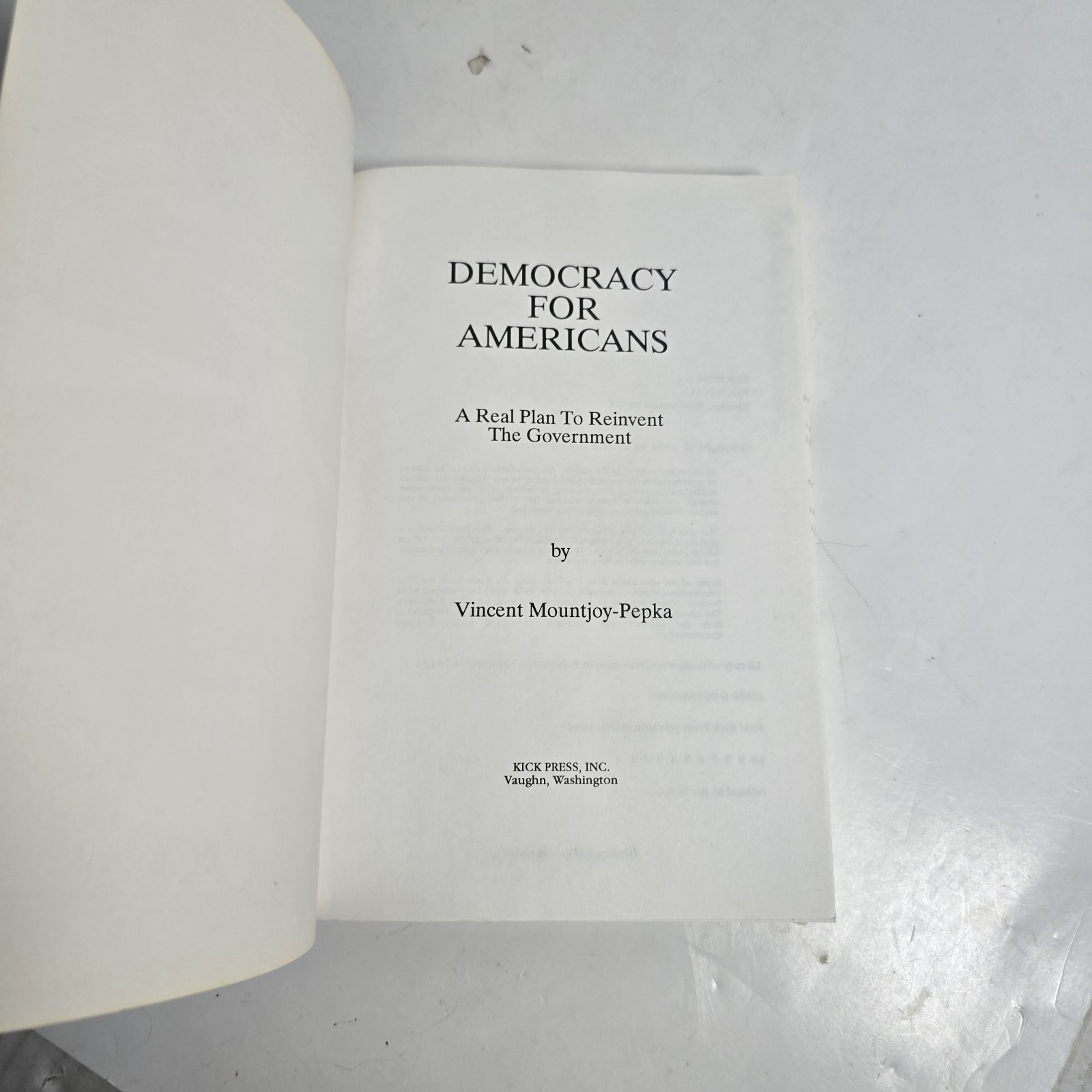 Democracy for Americans: A Real Plan to Reinvent the Govt Vincent Mountjoy-Pepka