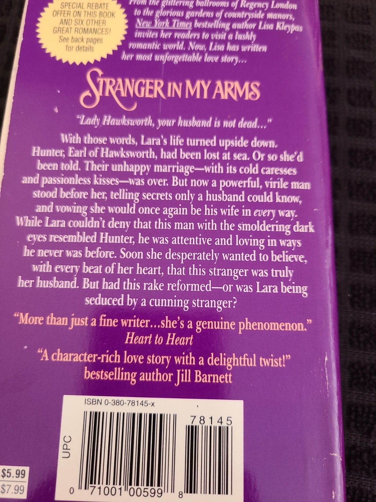 Stranger in My Arms, Lisa Kleypas (1998) Stepback Cover