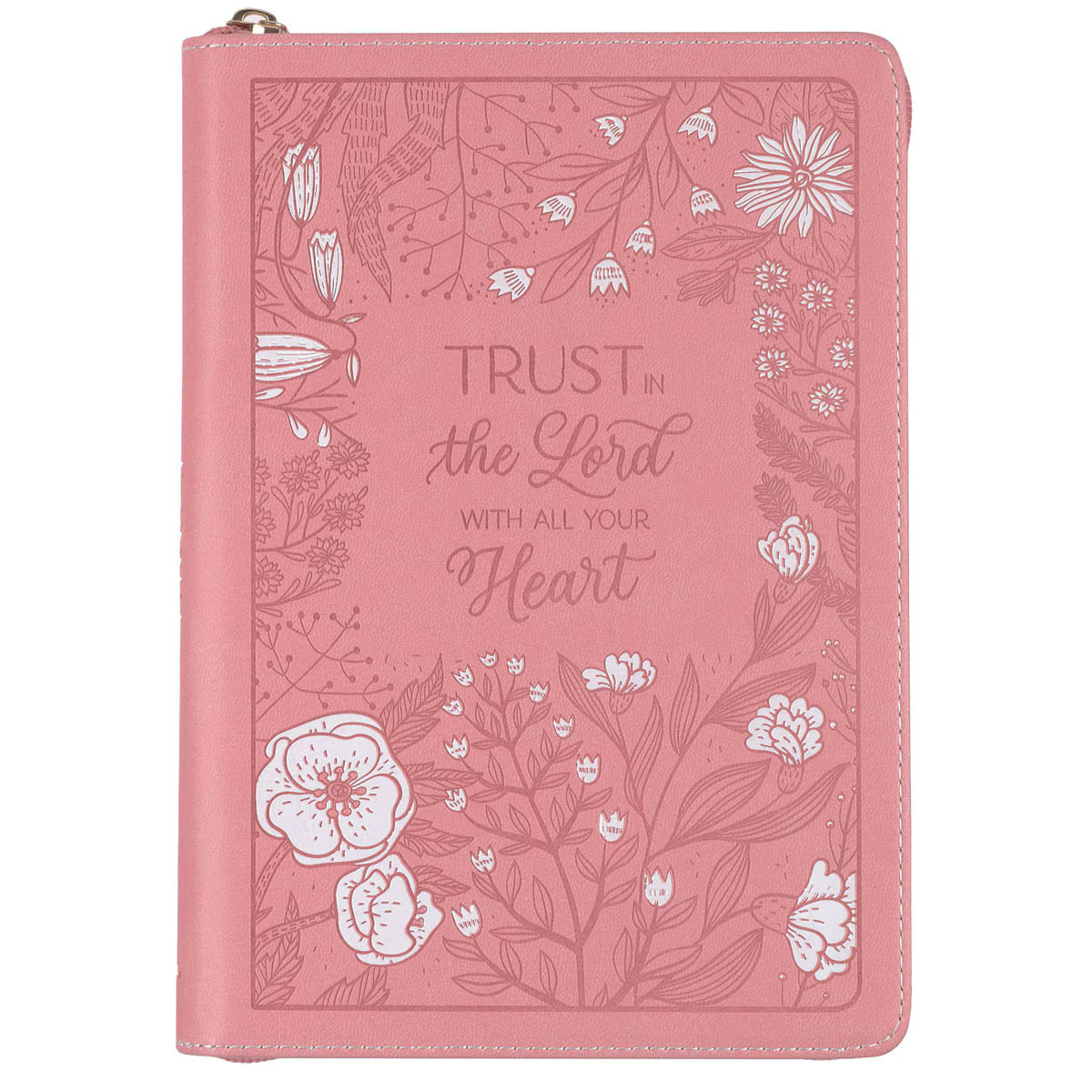Pink Vegan Leather Zipped Journal, Inspirational Notebook Trust in the Lord