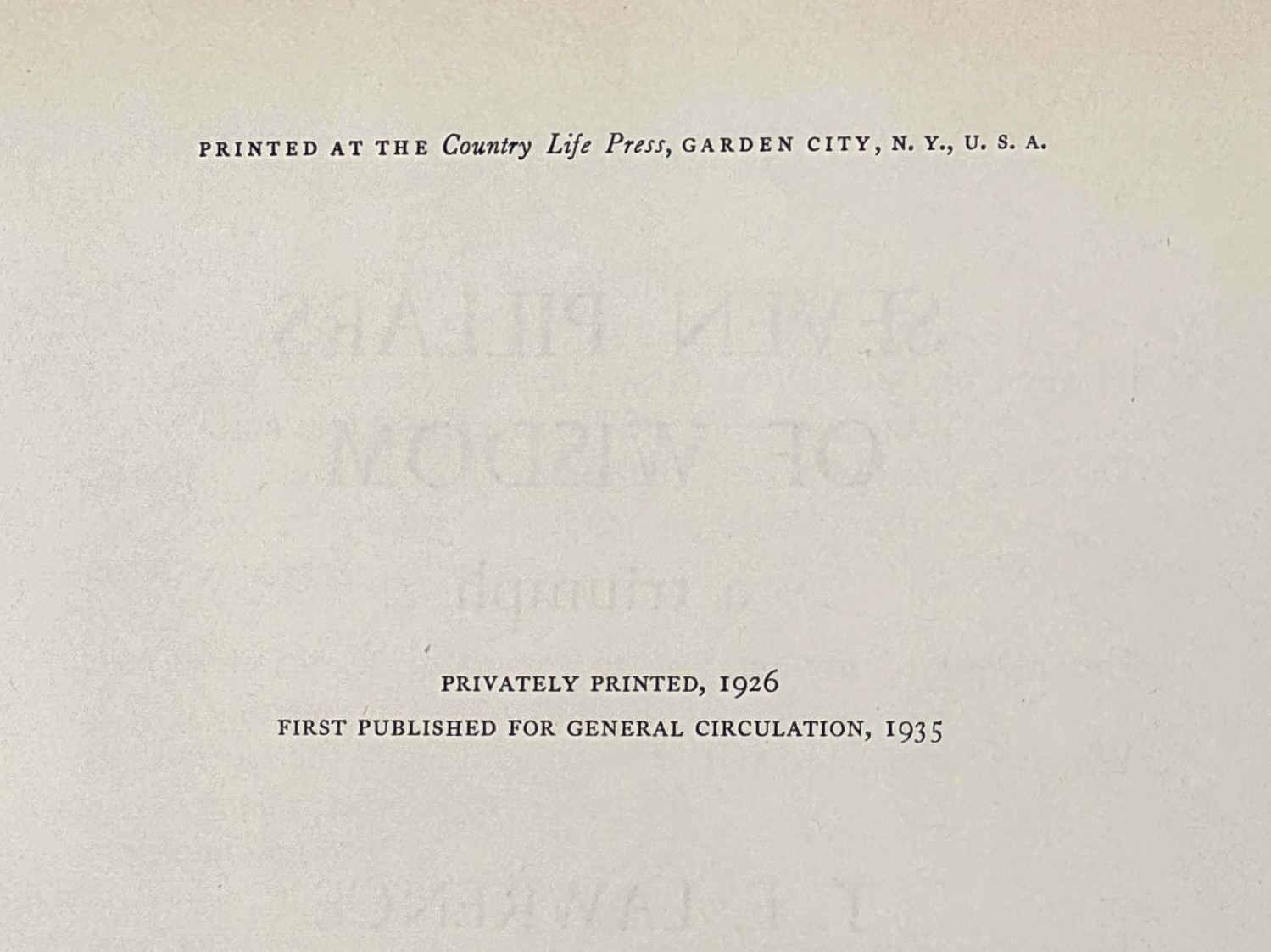1935 T. E. LAWRENCE. Seven Pillars of Wisdom. First Circulated Edition. 1st Ed